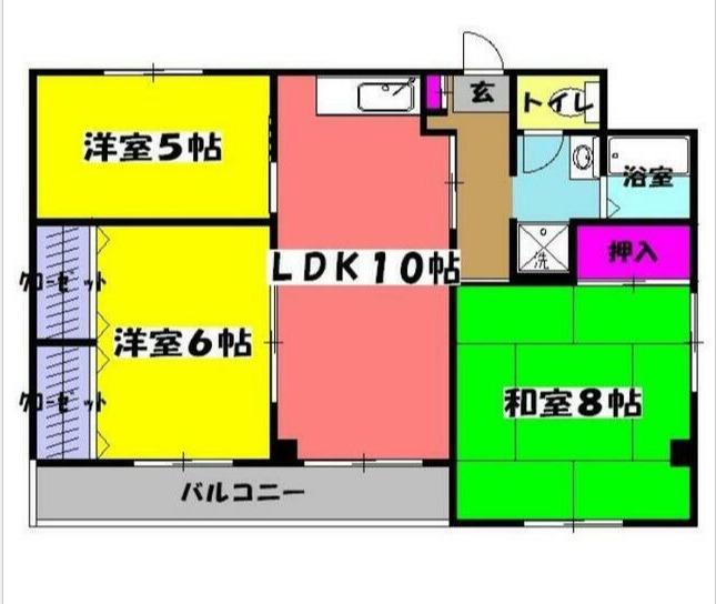 市川コーポⅢ(3LDK/1階)の間取り写真
