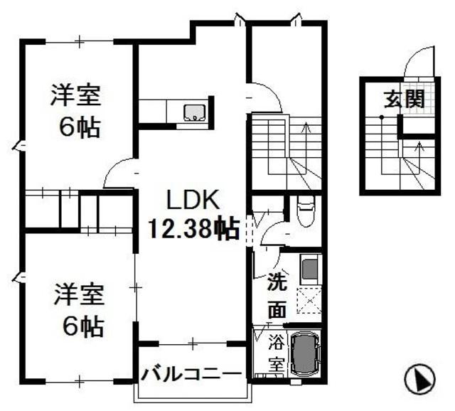 グランソレイユA棟(2LDK/2階)の間取り写真