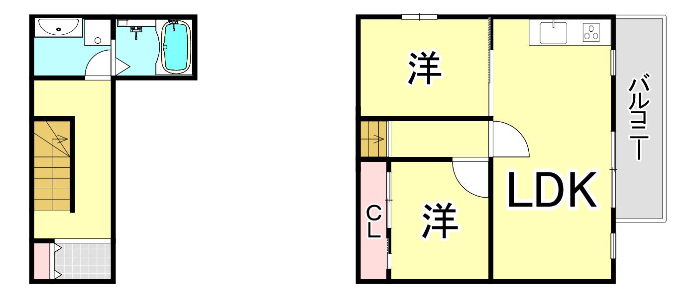 松籟荘(2LDK/2階)の間取り写真