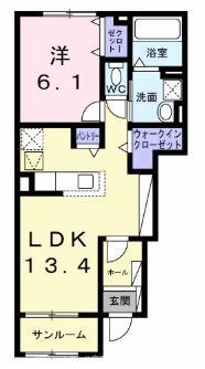 レスポワール B(1LDK/1階)の間取り写真