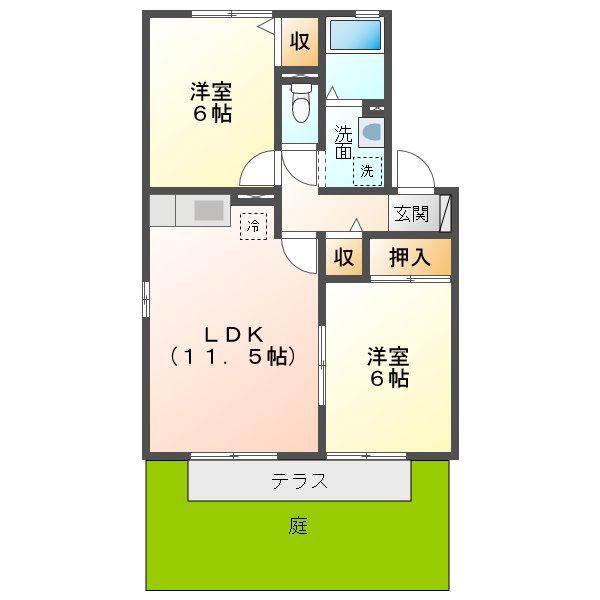 CHATEAU B棟(2LDK/1階)の間取り写真