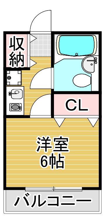 ペガサス千代(1K/2階)の間取り写真
