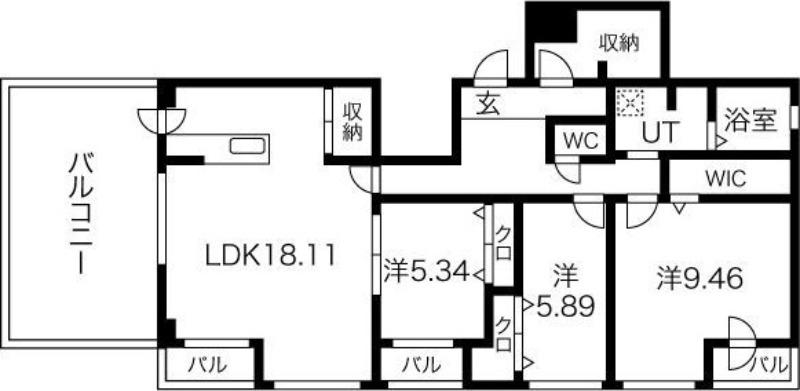 オルセーリュクス山鼻(3LDK/5階)の間取り写真
