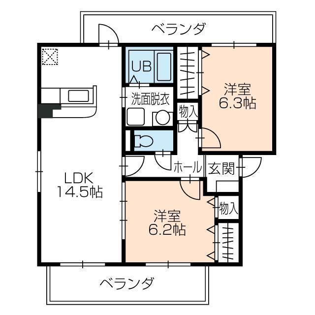 ボヌール(2LDK/3階)の間取り写真