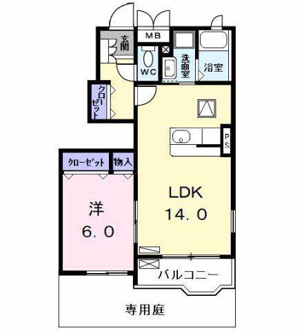 カルム錦(1LDK/1階)の間取り写真