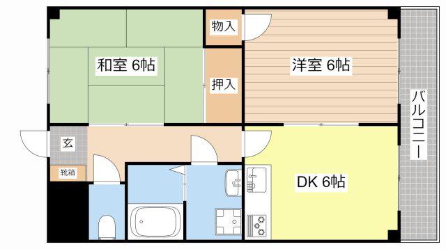 グランドールTAKAGAI(2DK/4階)の間取り写真
