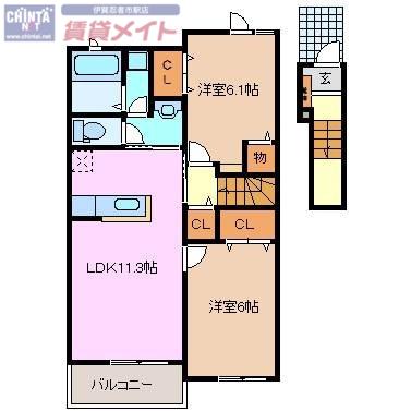 チェリーブロッサム(2LDK/2階)の間取り写真