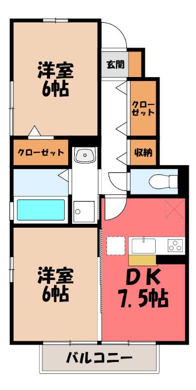 リベーラコート関根(2DK/1階)の間取り写真