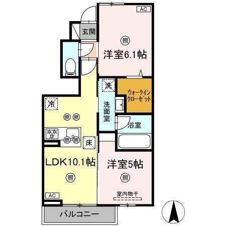 パーク・ボヌール D棟(2LDK/1階)の間取り写真