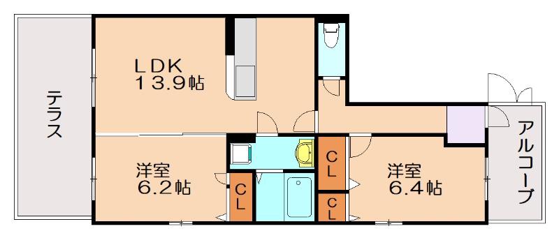 フォンターナI(2LDK/1階)の間取り写真