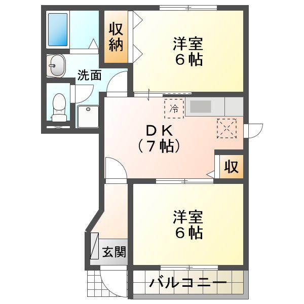 ノーブルC棟(2DK/1階)の間取り写真