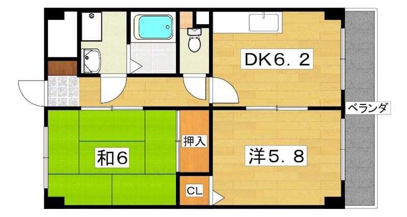 Mプラザ楠根参番館(2DK/2階)の間取り写真