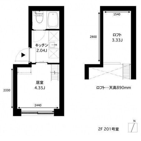 CK332(1K/2階)の間取り写真