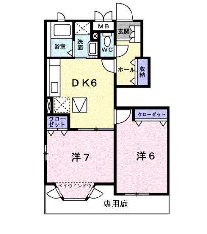 ドエルエバ-グリーンA(2DK/1階)の間取り写真