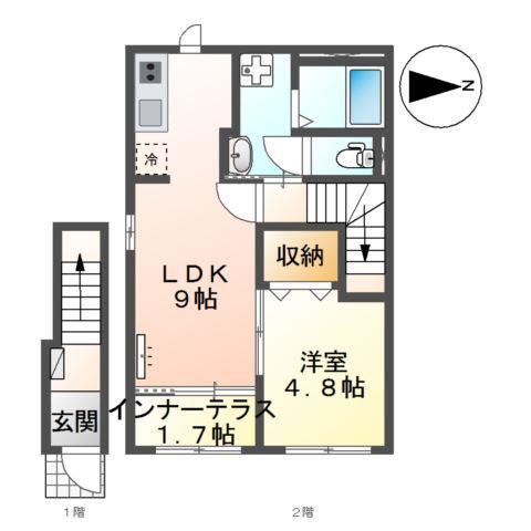 薬園町アパート(1K/2階)の間取り写真