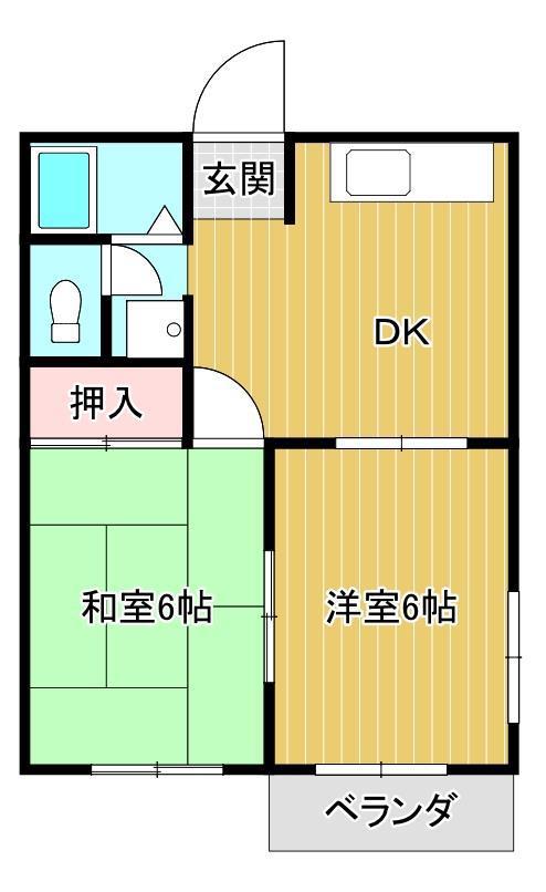 エクセル中溝 A(2DK/2階)の間取り写真