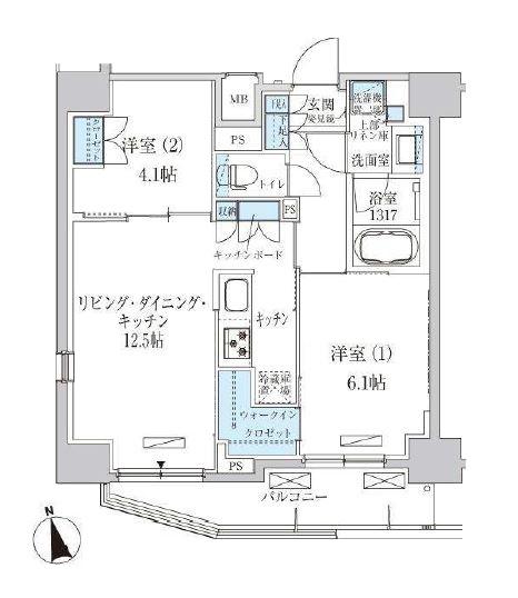 PARK AXIS東上野(2LDK/13階)の間取り写真