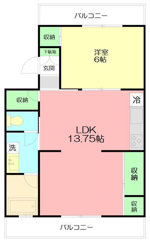 大六天マンション(1LDK/1階)の間取り写真
