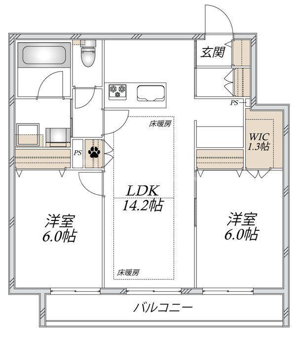 ティオ ブルーノ(2LDK/2階)の間取り写真