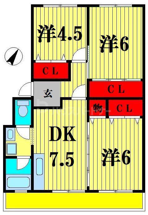 プロミネント馬橋(3DK/2階)の間取り写真