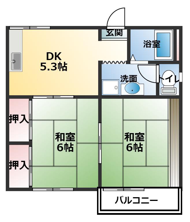 コーポ柞田(2DK/1階)の間取り写真
