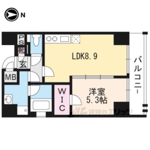 ベラジオ四条通(1LDK/4階)の間取り写真