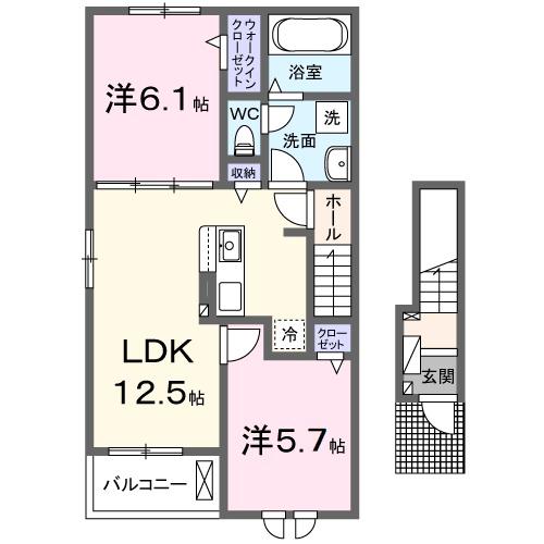 コンフォルトA(2LDK/2階)の間取り写真