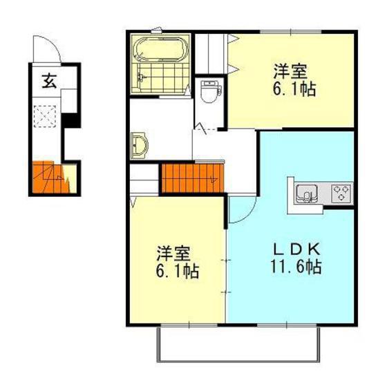 CALM HILLS 6番館(2LDK/2階)の間取り写真