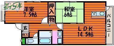 スカイパレス西崎(2LDK/4階)の間取り写真