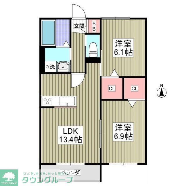 グラントレ宮城(2DK/1階)の間取り写真