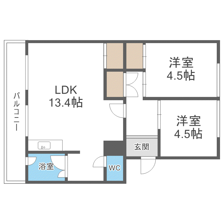 札幌西月寒団地1号棟(2LDK/4階)の間取り写真