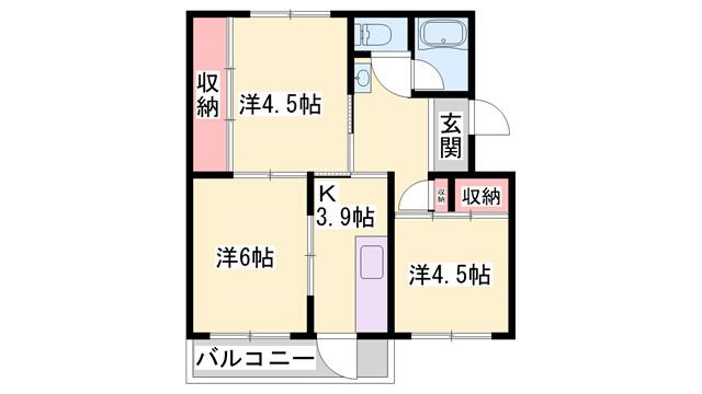 ビレッジハウス志染(3K/4階)の間取り写真