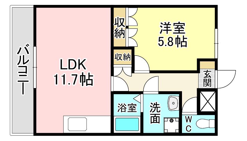 ヒルズ宮ノ下A棟(1LDK/2階)の間取り写真
