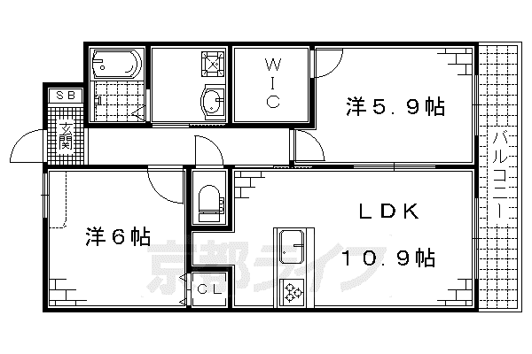 京阪本線 中書島駅 徒歩31分 3階建 築11年(2LDK/3階)の間取り写真