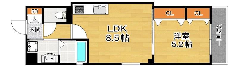 ワンライフ私市(1LDK/3階)の間取り写真