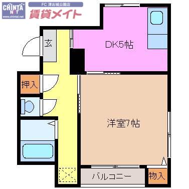 エステート箱庄(1DK/3階)の間取り写真