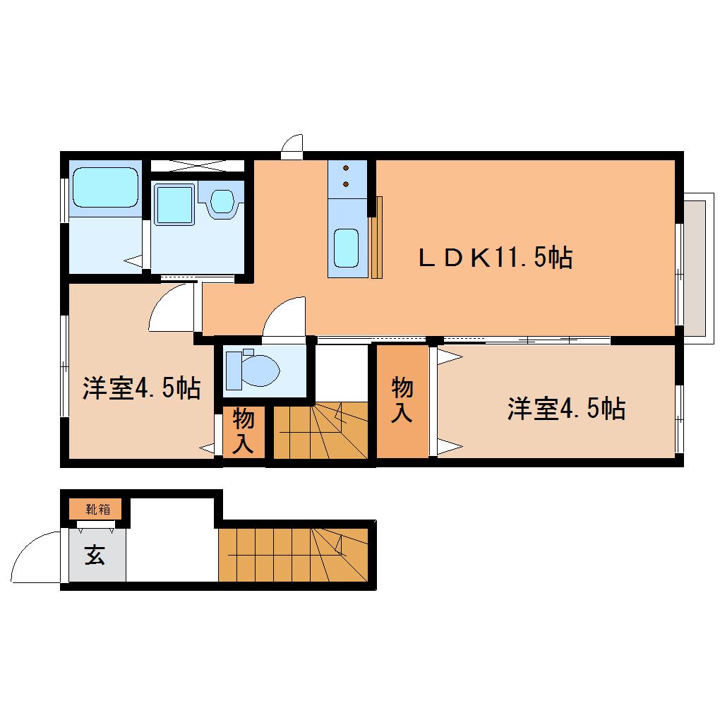 プレステージI(2LDK/2階)の間取り写真