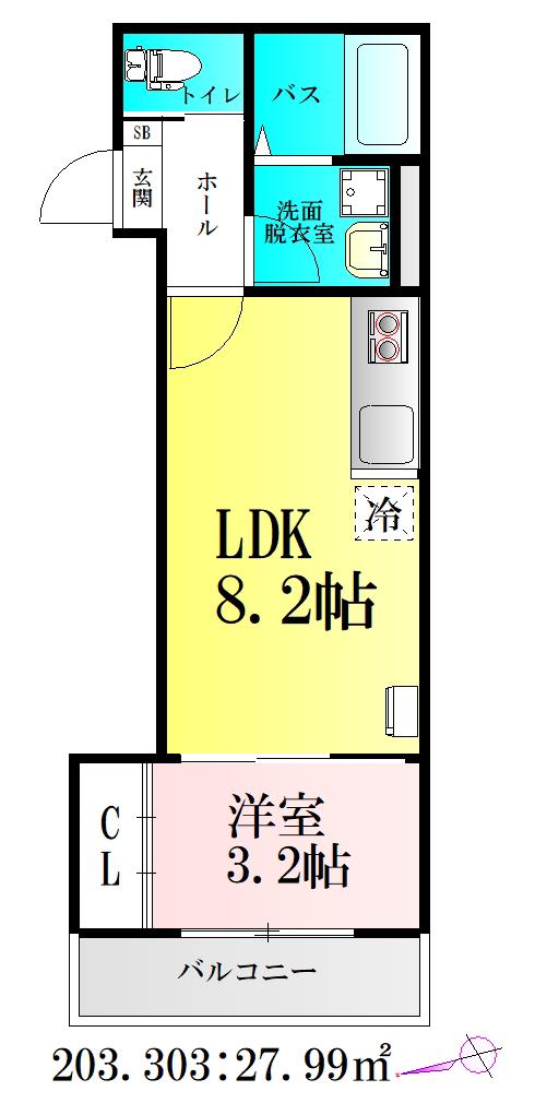 河原町レジデンスA棟(1LDK/2階)の間取り写真