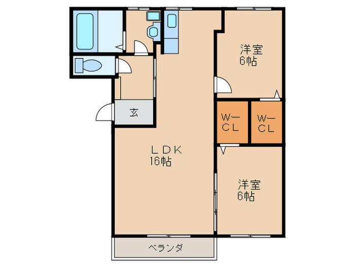 キャトルセゾン下大利(2LDK/1階)の間取り写真