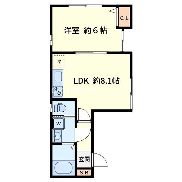 プライム岸谷II(1LDK/2階)の間取り写真
