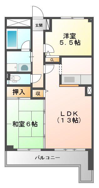 レジデンス若松(2LDK/2階)の間取り写真