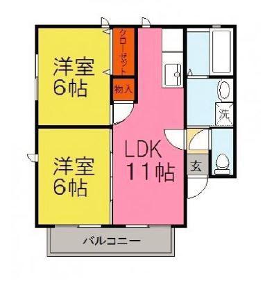 絵領ガーデン(2LDK/2階)の間取り写真