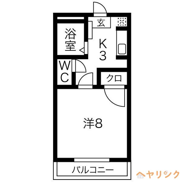 ハースヒルズ赤池III(1K/1階)の間取り写真