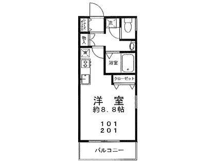 グリーンパークB(ワンルーム/1階)の間取り写真