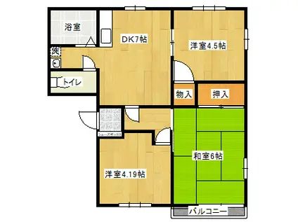 ハイツ・トヅカA棟(3DK/2階)の間取り写真