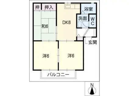 ストリートサイド・長谷川 C棟(3DK/2階)の間取り写真