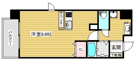 プレサンス三宮花時計前(1K/4階)の間取り写真