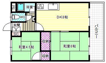 西浦ビューハイツ(2DK/2階)の間取り写真