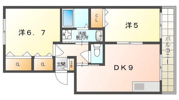 エスポワールKII(2DK/2階)の間取り写真