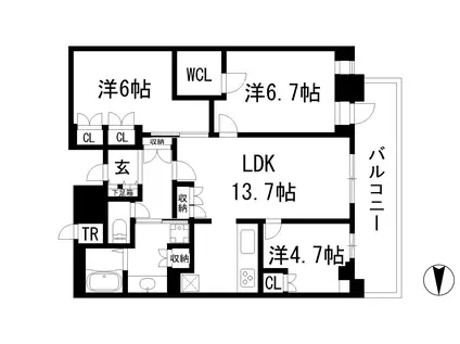 ジオタワー宝塚グランレジスTHE ノース(3LDK/24階)の間取り写真